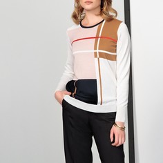 Пуловер с принтом интарсия, круглым вырезом, трикотаж 50% меринос Anne Weyburn