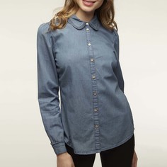 Блузка из джинсовой ткани с закругленным отложным воротником и оригинальными манжетами Naf Naf