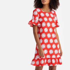 Платье-миди расклешенное с баской, цветочным принтом LA Redoute Collections