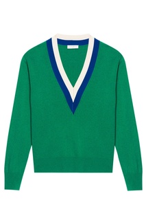 Зеленый пуловер с контрастной отделкой Sandro