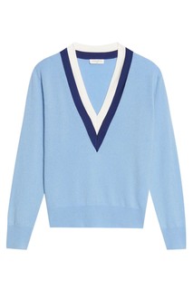 Голубой пуловер с контрастной отделкой Sandro
