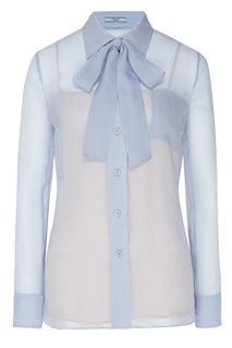 Голубая блуза с воротником аскот Prada