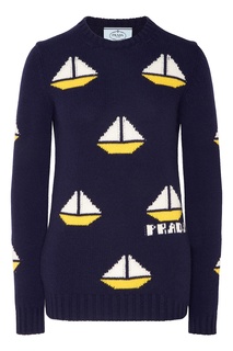 Синий джемпер с рисунком Prada