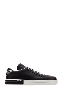 Черные кожаные кеды с треугольным логотипом Prada