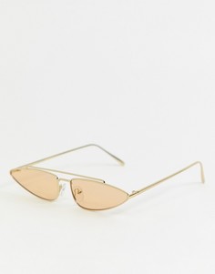 Солнцезащитные очки кошачий глаз в золотистой оправе со светло-оранжевыми стеклами ASOS DESIGN - Золотой