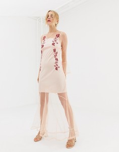 Сетчатое платье макси с вышивкой Glamorous - Розовый