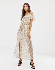 Платье миди с открытыми плечами и принтом Glamorous - Розовый