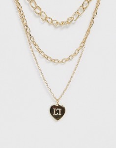 Золотистое ожерелье в несколько рядов с подвеской-сердечком Lipsy - Золотой