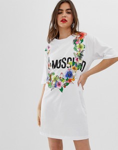 Платье-футболка с тропическим цветочным принтом и логотипом Love Moschino - Белый
