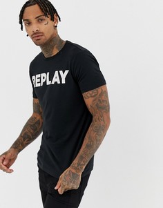Черная футболка с круглым вырезом и логотипом Replay - Черный