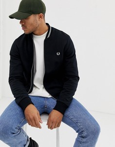 Черный трикотажный бомбер с контрастной отделкой Fred Perry - Черный