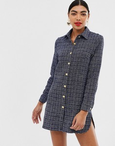 Платье-рубашка из букле в стиле oversize с золотистыми пуговицами Unique21 - Синий