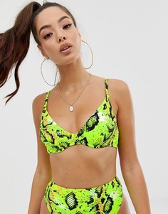Комбинируемый бикини-топ на косточках с неоновым змеиным принтом ASOS DESIGN - Зеленый