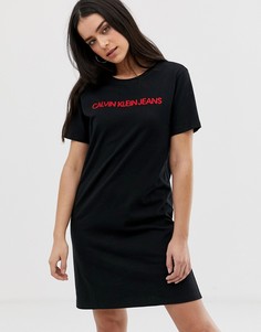 Платье-футболка с вышитым логотипом Calvin Klein Jeans - Черный