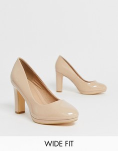 Бежевые туфли-лодочки на каблуке для широкой стопы Simply Be Abigail - Бежевый