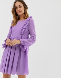 Многослойное платье с длинными рукавами Naf Naf - Фиолетовый