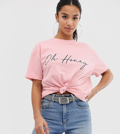 Розовая футболка с надписью Oh Honey Missguided Petite - Розовый