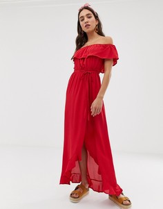 Красное платье макси с открытыми плечами River Island - Красный