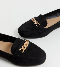 Черные лоферы из искусственной замши для широкой стопы с цепочкой New Look - Черный