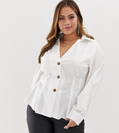 Белая блузка в рубашечном стиле с плиссировкой PrettyLittleThing Plus - Белый