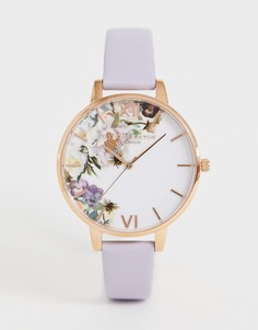 Часы с сиреневым ремешком и цветочным рисунком на циферблате Olivia Burton OB16EG110 - Фиолетовый