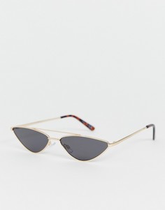 Черные узкие солнцезащитные очки кошачий глаз River Island - Серебряный