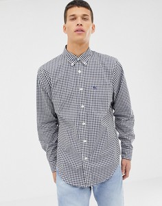 Темно-синяя/белая приталенная рубашка в клеточку с пуговицами и логотипом на кармане Abercrombie & Fitch - Темно-синий