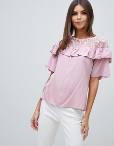 Блузка с кружевом и оборками Closet - Розовый