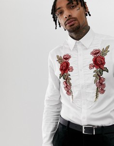 Приталенная сатиновая рубашка с цветочной вышивкой ASOS EDITION - Белый