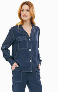 Рубашка синего цвета с контрастной строчкой Ichi