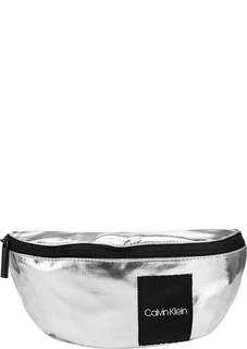 Серебристая поясная сумка из текстиля Calvin Klein