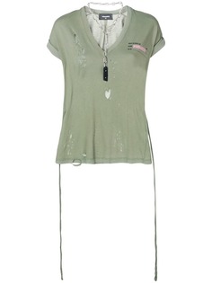 Dsquared2 футболка с V-образным вырезом и прорехами