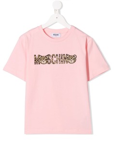 Moschino Kids футболка с леопардовым логотипом