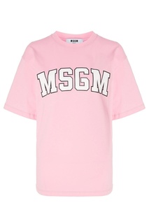 Розовая хлопковая футболка с логотипом Msgm