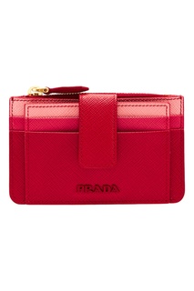 Красная кожаная визитница Prada
