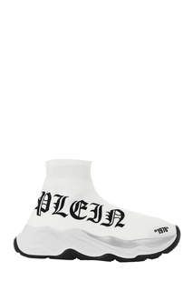 Белые кроссовки с контрастной вышивкой Philipp Plein