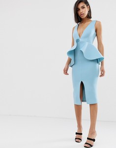 Светло-синее платье с оборками и баской Lavish Alice - Синий