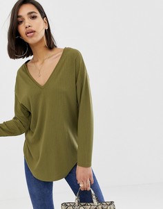 Oversize-туника цвета хаки с V-образным вырезом ASOS DESIGN - Зеленый