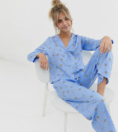 Эксклюзивный пижамный комплект с брюками из 100% модала ASOS DESIGN Petite - Синий