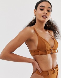 Бикини-топ с треугольными чашечками и черепаховой пряжкой PrettyLittleThing - Коричневый