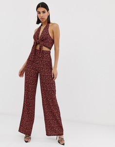 Черные широкие брюки с цветочным принтом PrettyLittleThing - Мульти