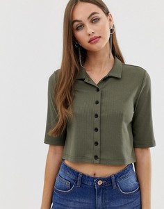 Укороченная рубашка в рубчик Noisy May - Зеленый