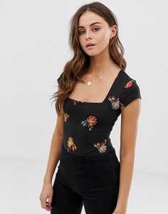 Боди с цветочным принтом Free People - Черный