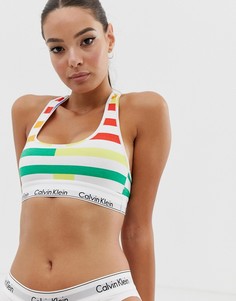 Бралетт без подкладки в разноцветную полоску с логотипом Calvin Klein - Мульти