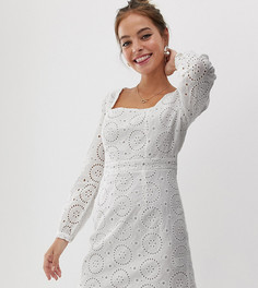 Платье мини с квадратным вырезом и вышивкой ришелье Glamorous Petite - Белый