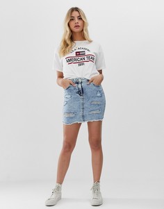 Рваная джинсовая мини-юбка с эффектом кислотной стирки Parisian - Синий