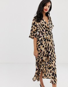Атласное платье миди с леопардовым принтом Liquorish - Мульти