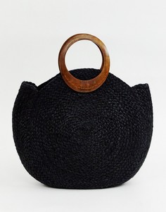 Черная соломенная круглая сумка с деревянными ручками Accessorize - Черный