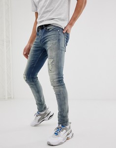 Выбеленные узкие рваные джинсы с принтом в виде брызг краски Chasin Ego Bantry - Синий Chasin