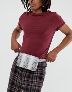 Сумка-кошелек на пояс из искусственной кожи со змеиным принтом ASOS DESIGN - Серый
